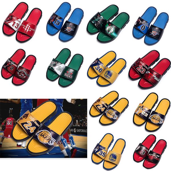 

basketball star pattern sports slippers mens summer rubber sandals beach slide fashion non-slip flip flops indoor shoes size 40-45, Black