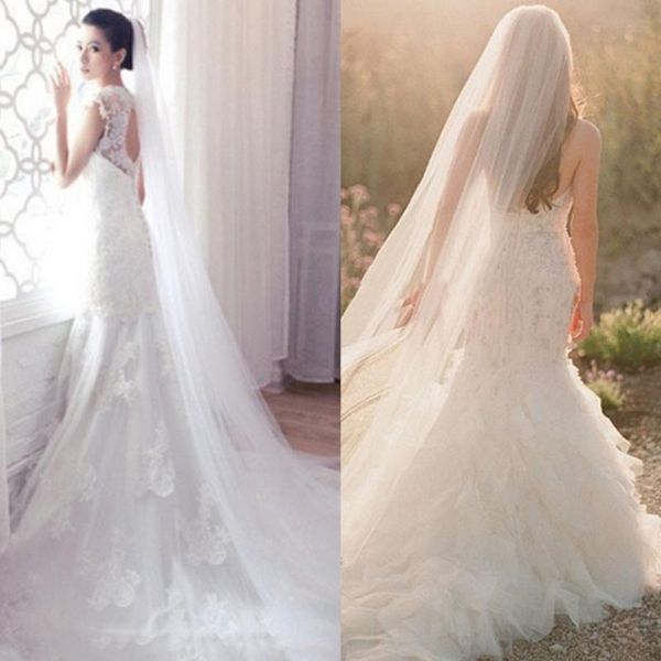 

bridal veils elegant wedding accessories 3 meters two layers veil white ivory simple with comb female, Black