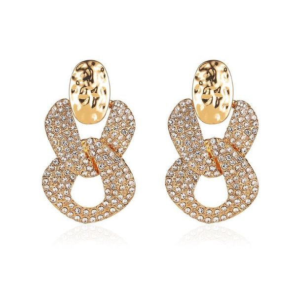 

stud women's retro fashion rhinestone 8 word pendant earrings simple trend alloy geometric hollow jewelry gift, Golden;silver