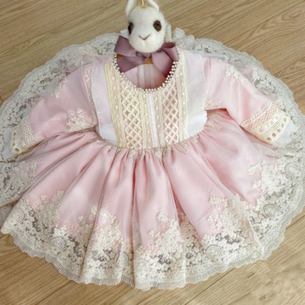 

girl's dresses children's spanish dressses autumn winter girls spain lotia dress with bow kids long sleeve ball gowns hat baby thi, Red;yellow