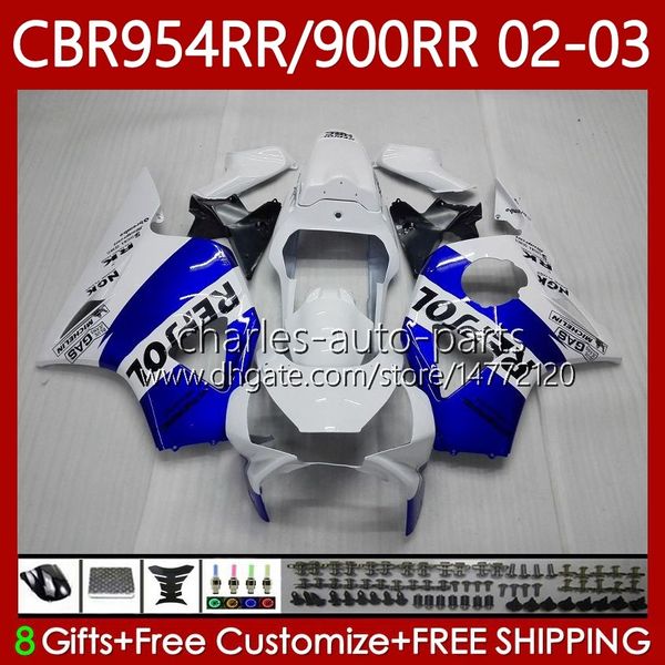 Kit de corpo para Honda CBR954-RR CBR900RR 2002-2003 Bodywork 61NO.109 CBR954RR CBR954 CBR900 CBR 900 954 RR CC 900CC 2002 2003 CBR 954RR 900RR 02 03 Feedings Repsol Azul