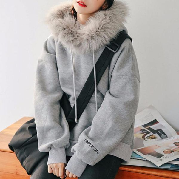 

women's hoodies & sweatshirts thin bf style japanese mori girl loose a fur collar hooded coat female small fresh trend women japan hood, Black