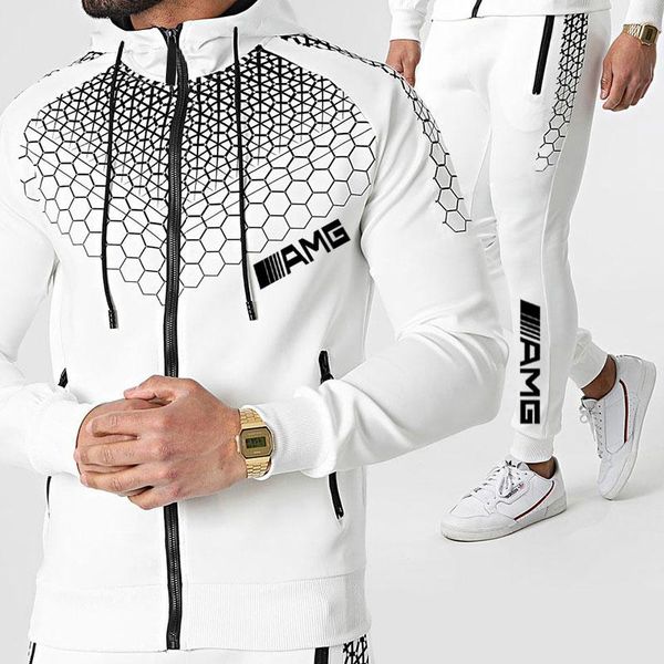 

men's tracksuits 2 pieces sets tracksuit printing men hooded sweatshirt+pants pullover hoodie sportwear suit casual sports clothes, Gray