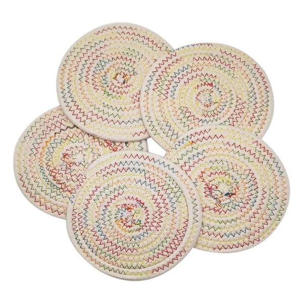 

mats & pads 6 pieces round cotton rope coasters for drinks, pure thread weave non-slip table absorbent woven set fo