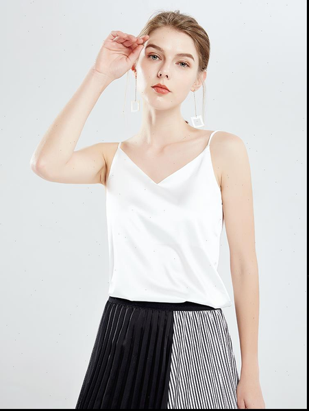 

matte ice silk spaghetti strap women tank deep v neck white black satin camisole beach sun backless