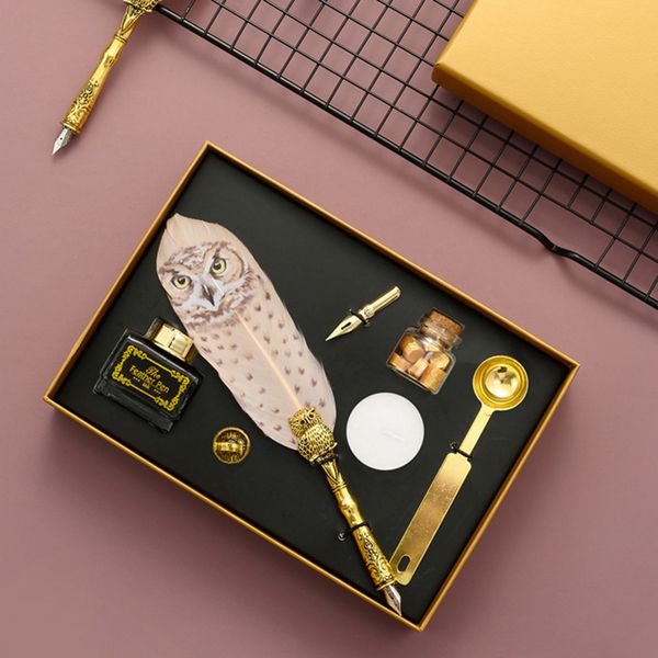

luxury feather dip pen set english calligraphy pen gift box metal fountain pen student writing stationery penmanship supplies