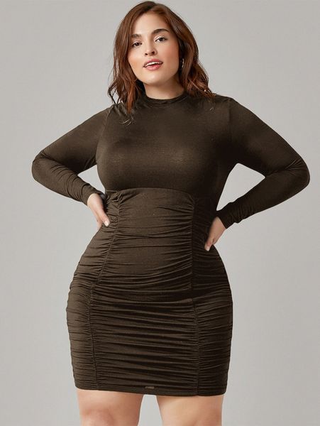 

plus ruched solid dress e9ba#, Black