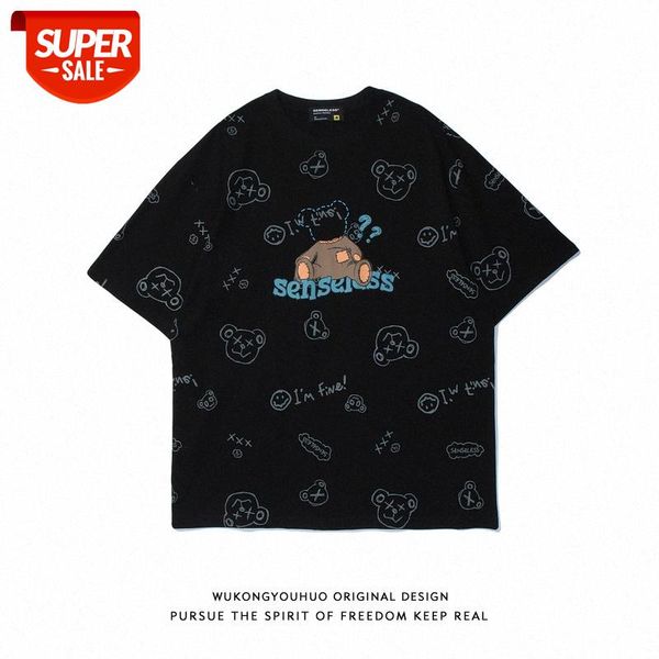 

goku men and women fun bear full print short-sleeved t-shirt male street loose couple lazy wind short tee #sh9w, White;black