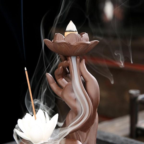 

ceramic backflow incense cone burner holder lotus waterfall craft ornaments fragrance lamps