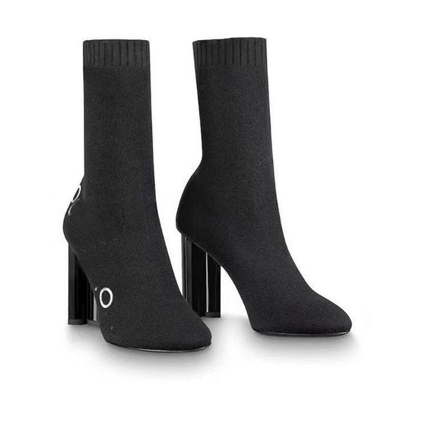 

luxury louises boots designer women winter sock boot chain leather letter shoes flat mid high heel dsf, Black