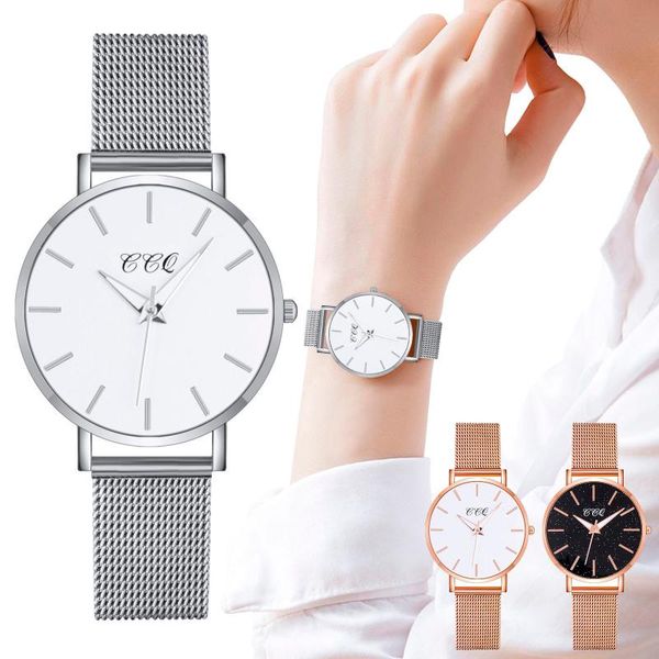 

wristwatches ccq fashion ladies casual quartz watches stainless steel strap watch high-end bracelet for women's clock b, Slivery;brown