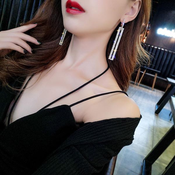 

korean exaggerated cubic zirconia dangle earrings for female fashion gold women jewelry pendientes mujer & chandelier, Silver