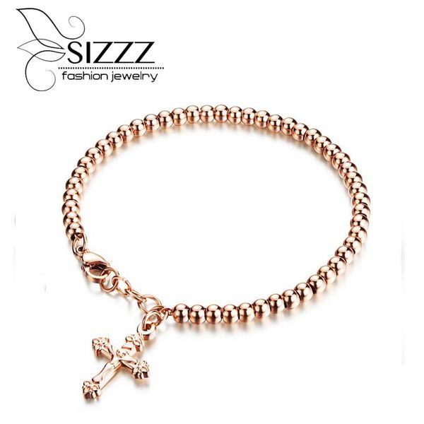 

charm bracelets sizzz 18cm long fashionable rose gold ladies bracelet cross fringed beads for women, Golden;silver