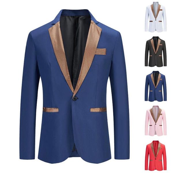 

men's suits & blazers color block jackets matching single-breasted casual suit formal jacket men slim vintage blazer, White;black