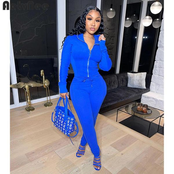 

women's two piece pants fall solid tracksuit women sets zip hooded jacket + drawstring pencil 2 set sweatpants suits casual outfit, White