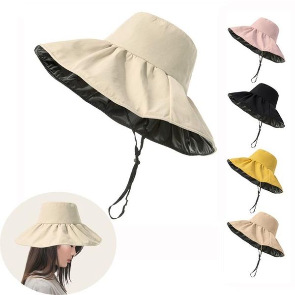 

wide brim hats summer women sunscreen hat fisherman cap anti-uv sun protection solid color sunshade for outdoor beach fishing, Blue;gray