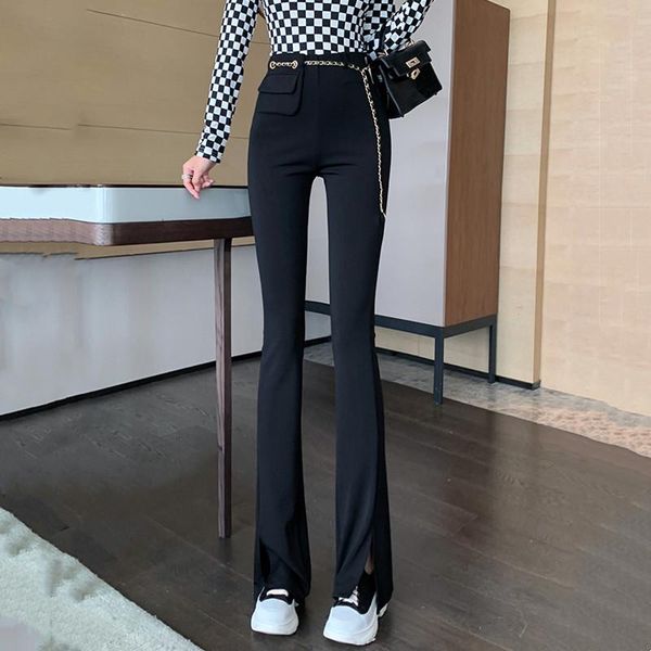 

women's pants & capris 2021 fashion design sense high waist ladies casual chain split flared suit, Black;white
