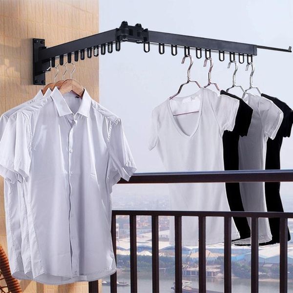

laundry bags folding wall mounted clothes hanger outdoor balcony multi-function drying rack retractable invisible