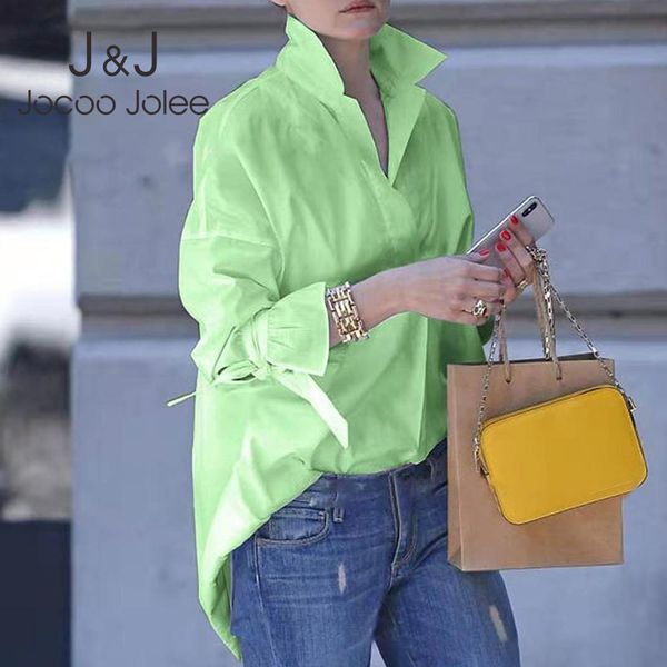 

jocoo jolee elegant office lady white shirt women spring casual flare long sleeve loose blouse plus size lapel shirt tunic 210518