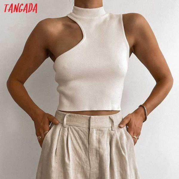 

tangada summer women beige asymmetry tank sleeveless female knit qj147 210609, White