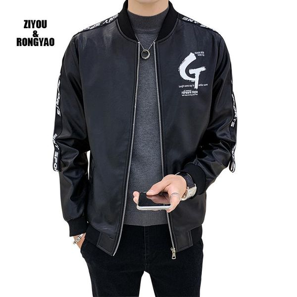 

men's jackets autumn winter leather jacket casual bomber zipper pure colors windbreaker coat outerwear, Black;brown