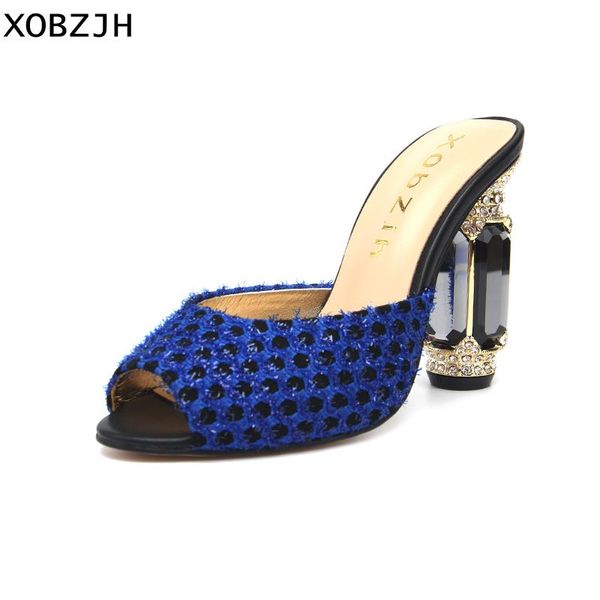 

genuine leather women high heels sandals luxury ladies fashion wedding party shoes blue shallow open toe plus size us 11, Black