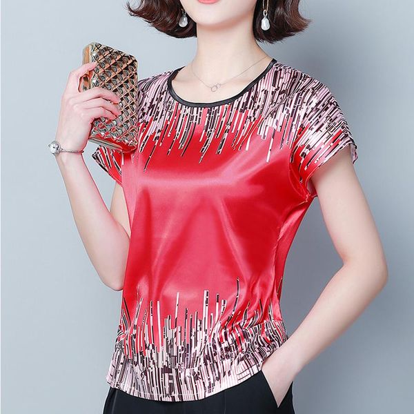 

women's blouses & shirts short sleeve formal chiffon white silk surface women 2021 summer round-collar print 805a5