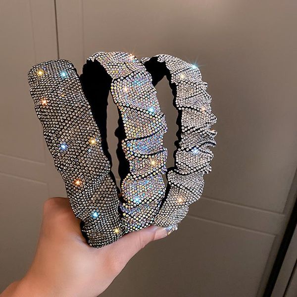

hair clips & barrettes bling rhinestones hairbands for women luxury designer shiny diamond wrinkle bow hoop head bands wedding accessories, Golden;silver