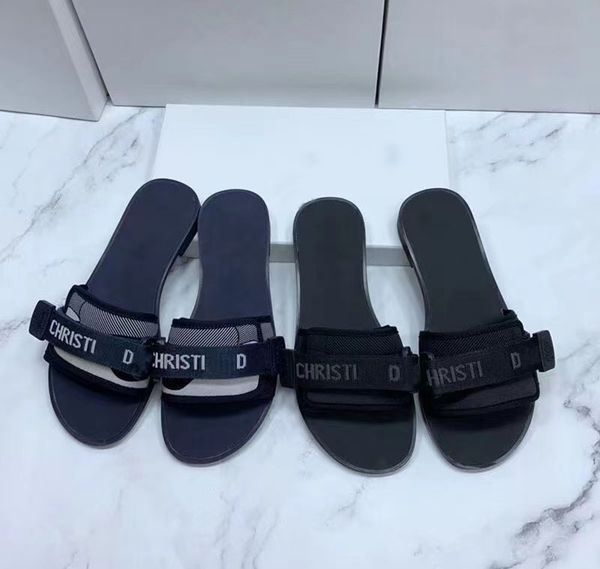 

slippers sandals d home 2021 summer new alphabet embroidery beach slippers flat bottom one word women's shoes casual sandals zly, Black