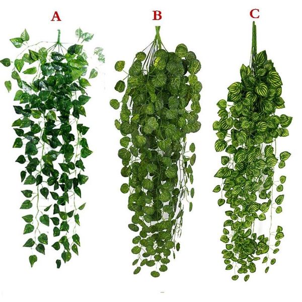

decorative flowers & wreaths 1pcs artificial green plants hanging leaves garland seaweed grape fake vine home garden wall party decoration