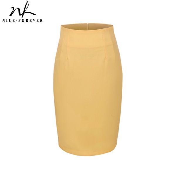 

nice-forever elegant solid color pencil skirt office work bodycon vintage stretchy women skirts 625 210419, Black