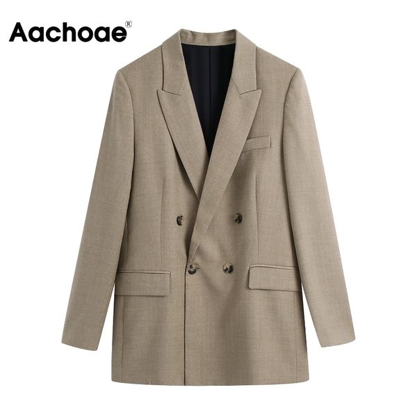 

office casual double breasted khaki blazer suit women notched neck elegant blazers long sleeve ladies outerwear 210413, White;black
