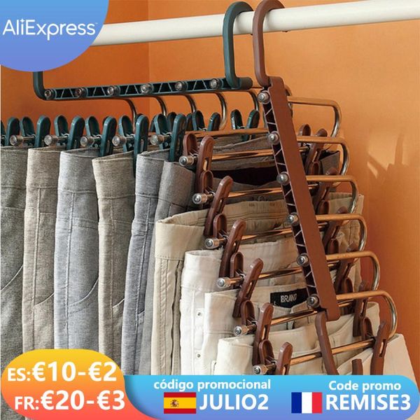 

hangers & racks clothes hanger pant storage cloth rack shelf stainless steel 6 in 1 multi-functional clothing closet organizer
