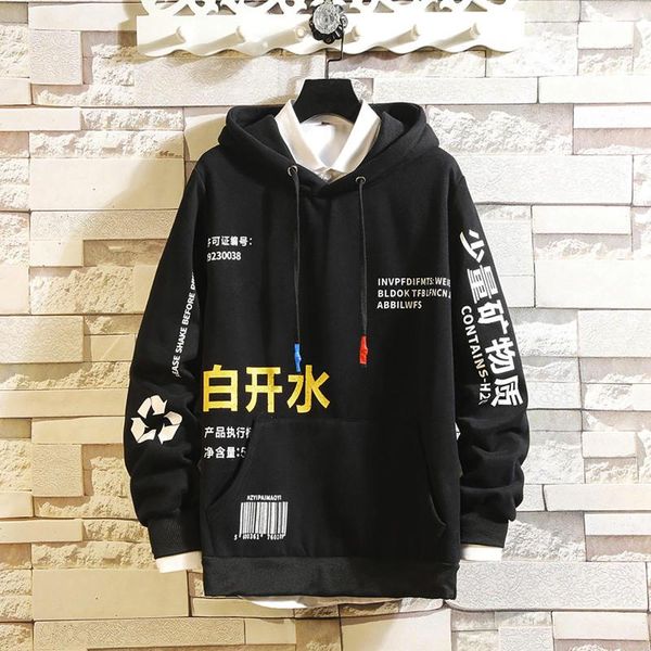 

men's hoodies & sweatshirts mens fashion style print hoodie male letter spliced hooded pullover pocket long sleeve sweatershirt for man, Black