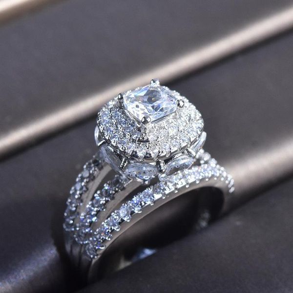 

sterling silver 1.5 s diamond ring women fine anillos mujer bizuteria gemstone gold 925 jewelry rings cluster, Golden;silver