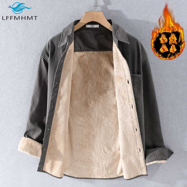 

winter fall fashion solid color fleece thick warm long sleeve simple shirts men japan style harajuku casual slim fit trendy 210721, White;black