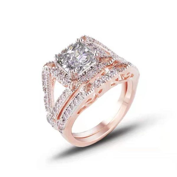 

wedding rings aesthetic trend personality two-piece female fashion micro-set zircon set ring, Slivery;golden