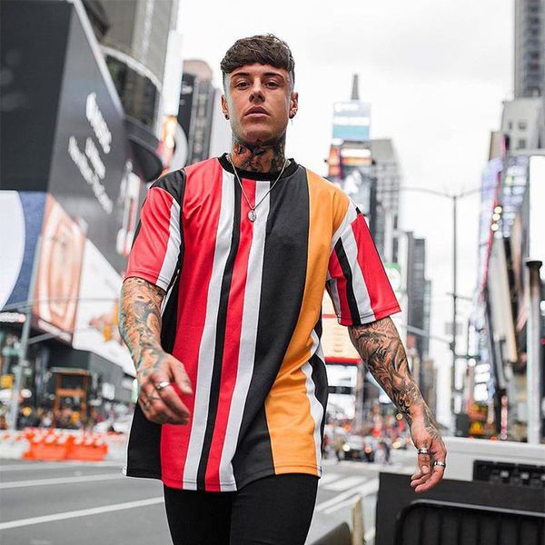 

men's t-shirts summer fashion trend stripe t-shirt men short sleeve t shirt fitness bodybuilding slim gyms leisure cotton tee, White;black
