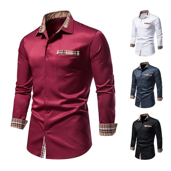 

mens shirts casual long sleeve plaid collar button shirt comfortable and breathable lapel for parties four styles and colors, White;black