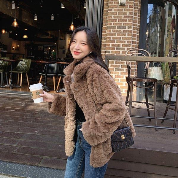 

women's fur & faux 2021 women autumn winter plush coats female imitation jackets ladies solid color loose warm outwear r760, Black