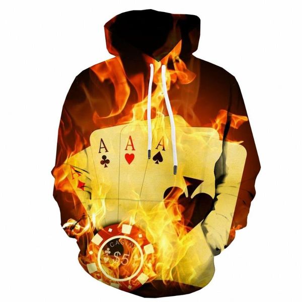 

men's hoodies & sweatshirts 3d playing cards hoodie men flame printed print harajuku hoody anime mens clothing funny autumn, Black