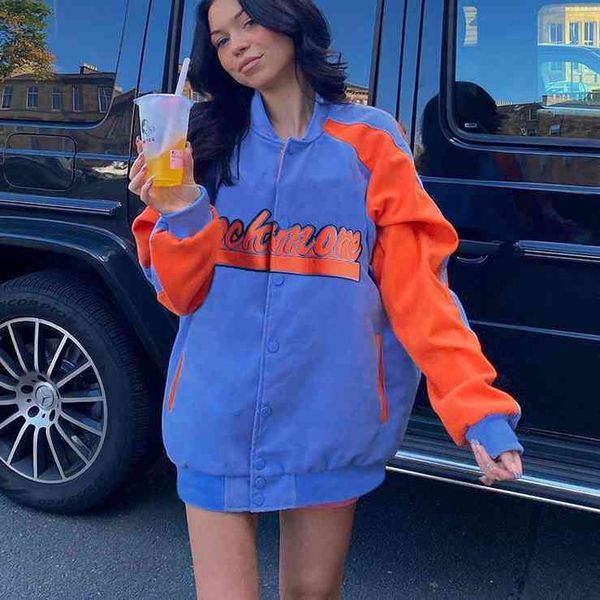 

women's jackets casacos para mulher harajuku remendo plus size casaco inverno hip hop uniforme de beisebol manga longa jaqueta feminina, Black;brown