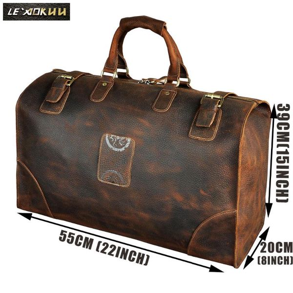 

duffel bags quality crazy horse leather male heavy duty vintage design handbag duffle luggage bag fashion travel suitcase tote a8151