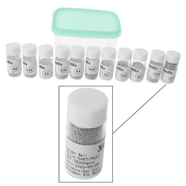 

cell phone repairing tools 11bottles 2.5w leaded bga solder ball 0.2/0.25/0.3/0.35/0.4/0.45/0.5/0.6/0.65/0.75mm for reballing kit