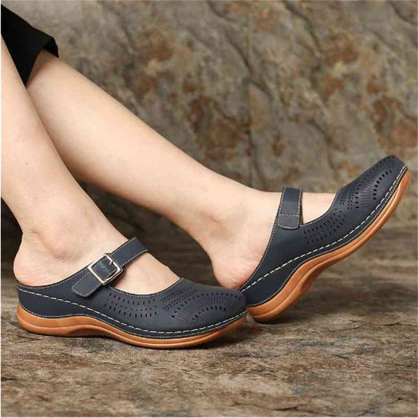 

sandals woman summer buckle casual sewing leather vintage women shoes female ladies platform retro sandalias my4v, Black