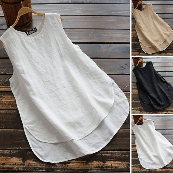 

women's blouses & shirts irregular blouse 2022 plus size tanks casual linen blusas female sleeveless chemise summer tee 5xl, White