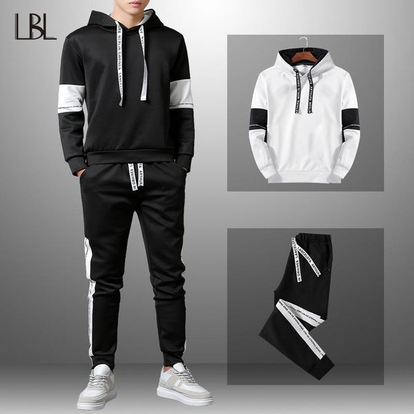 

patchwork men's tracksuit sportswear autumn mens hoodie set spring fashion letter printed sweatsuit male trainingspak mannen tracksuits, Gray