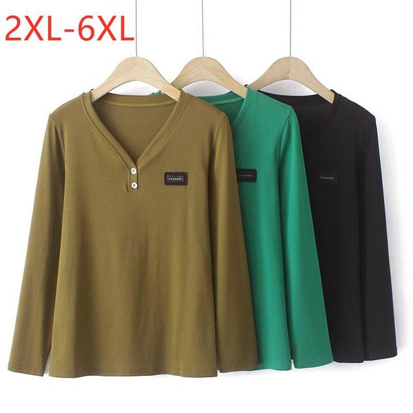 

plus size t-shirt large women's autumn fashion casual cotton v-neck tricolor bottoming shirt, Black