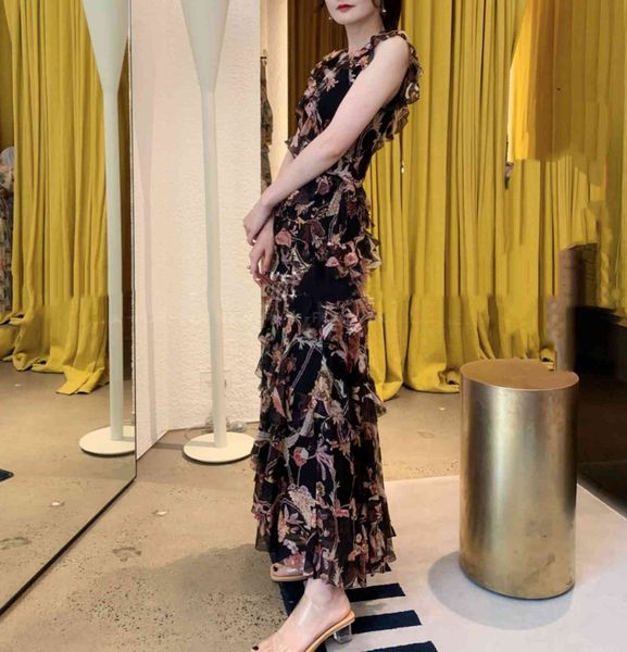 

australia floral ruffled multi-layer irregular v-neck vest high quality, Black