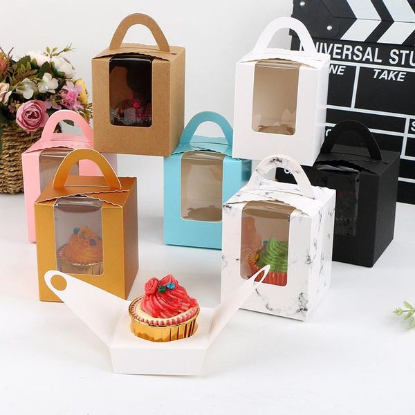 

1pc 11*9.2cm papercard cake folding boxes with handle brown cupcake box paper cardboard package craft gift wrapping wrap